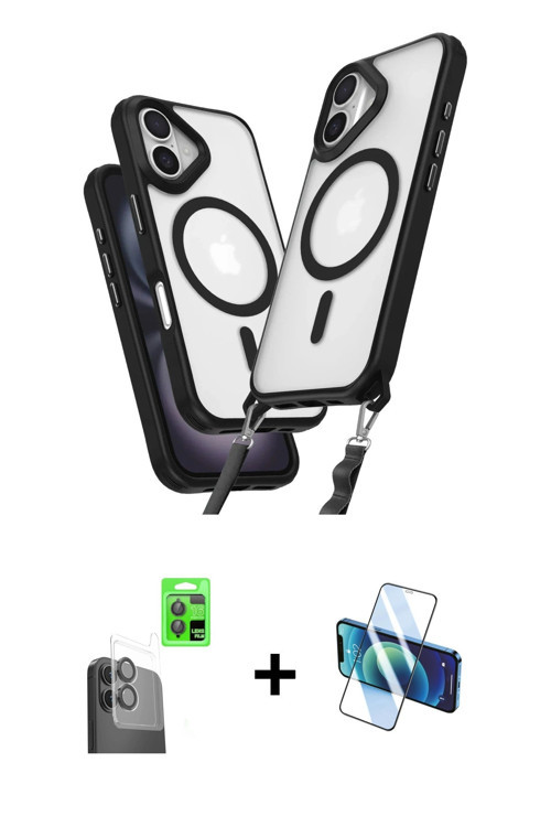 ieg™ iPhone 16 Kılıf Atlas Doku Koleksiyonu - Siyah 3D Antistatik Seramik Nano Ekran Koruyucu + Siya