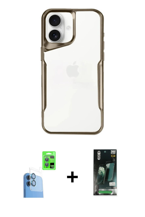 ieg™ iPhone 16 Kılıf Akış Çizgi Koleksiyonu - Siyah 360 Mat Full Body Arka Koruyucu + Lacivert Raze