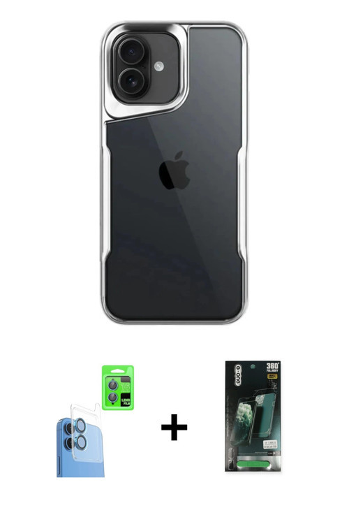 ieg™ iPhone 16 Kılıf Akış Çizgi Koleksiyonu - Siyah 360 Mat Full Body Arka Koruyucu + Lacivert Raze