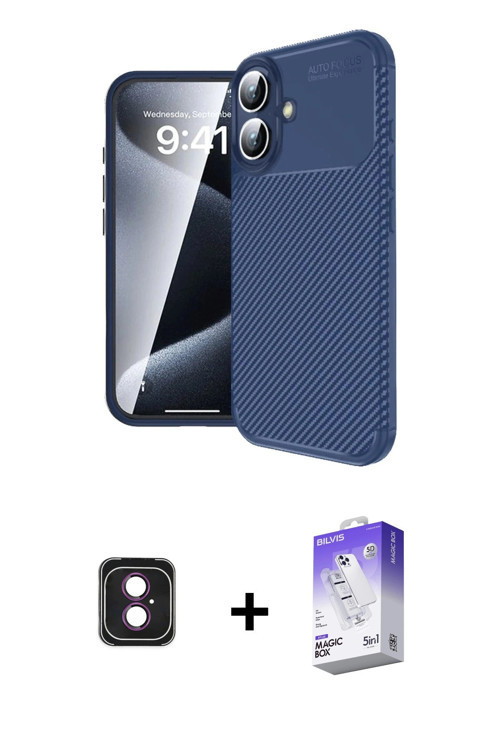 ieg™ iPhone 16 Kılıf Eksen Form Prime - Siyah Bilvis 5in1 3D Magic Cam Ekran Koruyucu + Pembe PVD Me