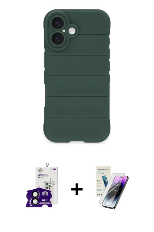 ieg™ iPhone 16 Kılıf Atlas Koleksiyonu - Şeffaf Pasifik Cam Ekran Koruyucu + Siyah Bilvis Titan Kame