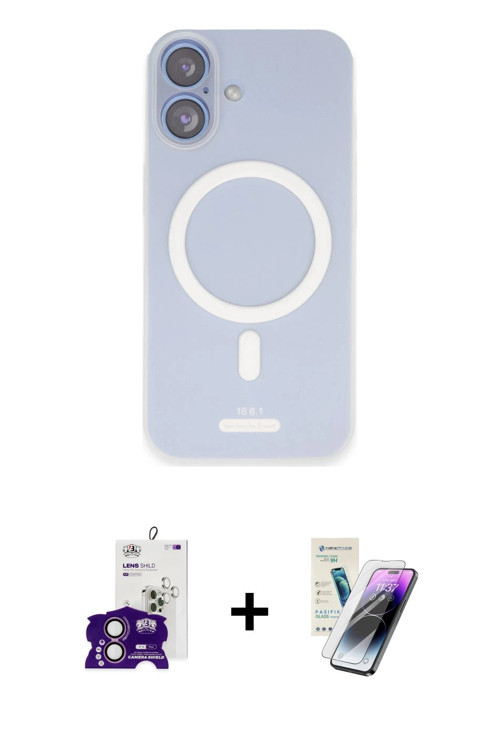 ieg™ iPhone 16 Kılıf Çekirdek Klasik - Şeffaf Pasifik Cam Ekran Koruyucu + Pembe Bilvis Titan Kamera