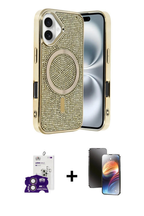 ieg™ iPhone 16 Kılıf Eksen Çizgi - Siyah 3D Antistatik Mat Seramik Nano Ekran Koruyucu + Pembe Bilvi