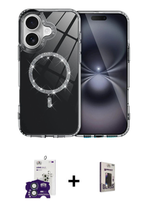 ieg™ iPhone 16 Kılıf Kıvılcım Form Prime - Siyah Bilvis Hayalet Cam Ekran Koruyucu + Yeşil Bilvis Ti