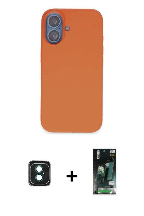 ieg™ iPhone 16 Kılıf Kıvılcım Çizgi Serisi - Siyah 360 Mat Full Body Arka Koruyucu + Yeşil PVD Metal
