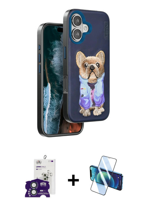 ieg™ iPhone 16 Kılıf İz Minimal Koleksiyonu - Siyah 3D Antistatik Seramik Nano Ekran Koruyucu + Yeşi