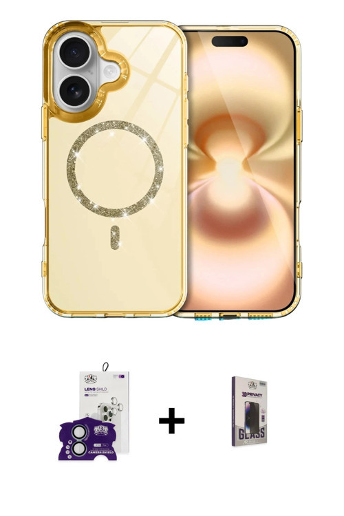 ieg™ iPhone 16 Kılıf Kıvılcım Form Prime - Siyah Bilvis Hayalet Cam Ekran Koruyucu + Yeşil Bilvis Ti