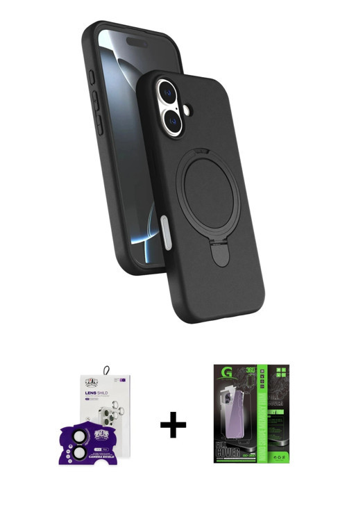 ieg™ iPhone 16 Kılıf İz Işık Koleksiyonu - Şeffaf 360 Full Body Arka Koruyucu + Siyah Bilvis Titan K