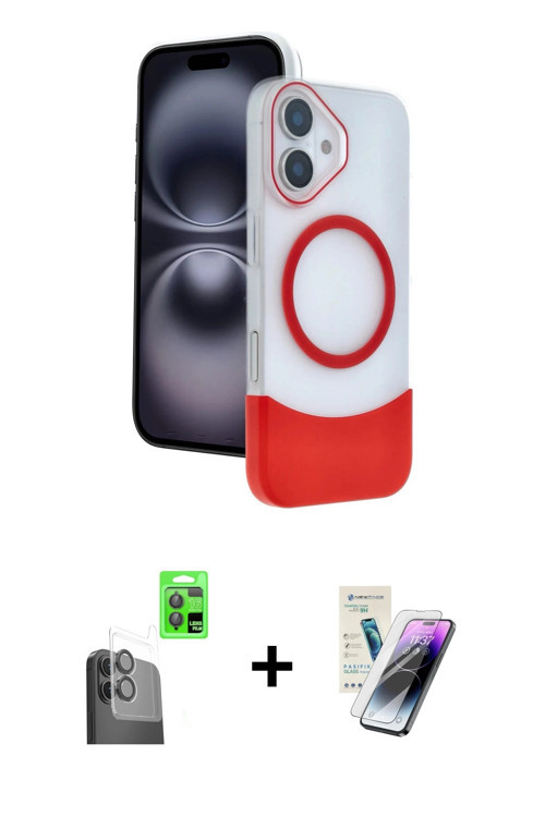 ieg™ iPhone 16 Kılıf Kozmos Form Özel Seri - Şeffaf Pasifik Cam Ekran Koruyucu + Siyah Raze Metal Ka