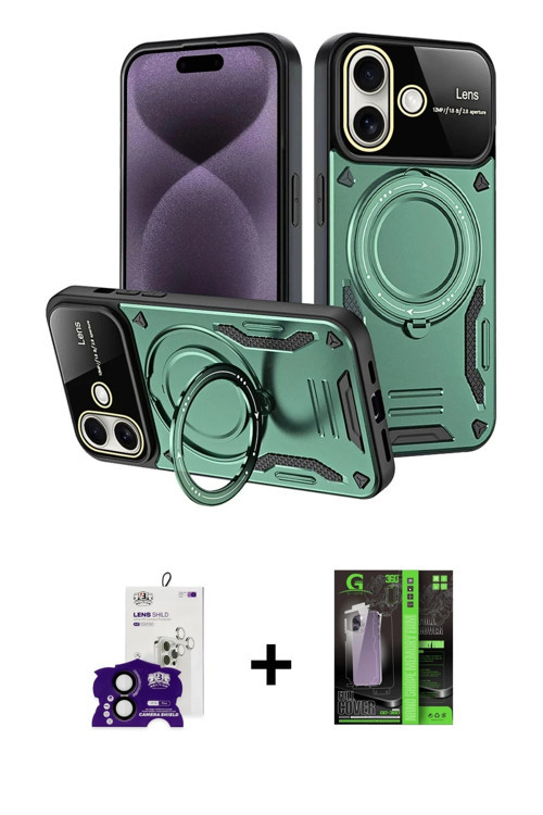 ieg™ iPhone 16 Kılıf Kıvılcım Modern Serisi - Şeffaf 360 Full Body Arka Koruyucu + Siyah Bilvis Tita