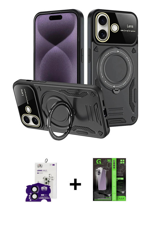 ieg™ iPhone 16 Kılıf Kıvılcım Modern Serisi - Şeffaf 360 Full Body Arka Koruyucu + Siyah Bilvis Tita