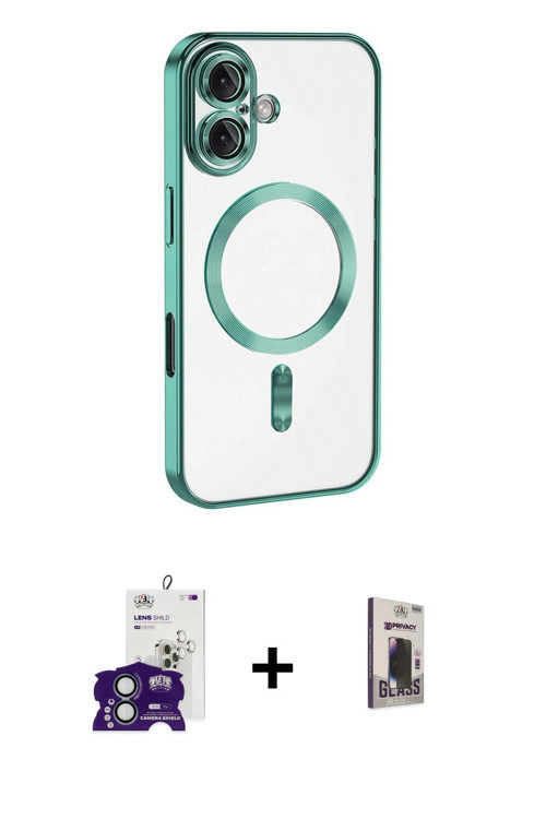 ieg™ iPhone 16 Kılıf Nova Işık Özel Seri - Siyah Bilvis Hayalet Cam Ekran Koruyucu + Yeşil Bilvis Ti