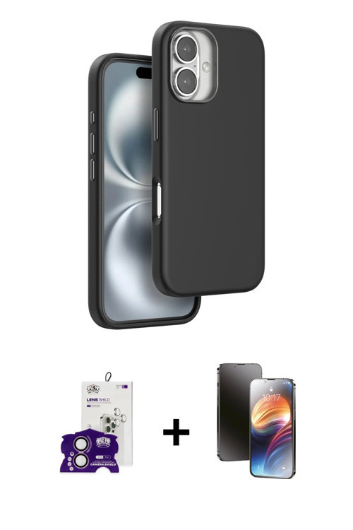 ieg™ iPhone 16 Kılıf Kutup Modern - Siyah 3D Antistatik Mat Seramik Nano Ekran Koruyucu + Pembe Bilv