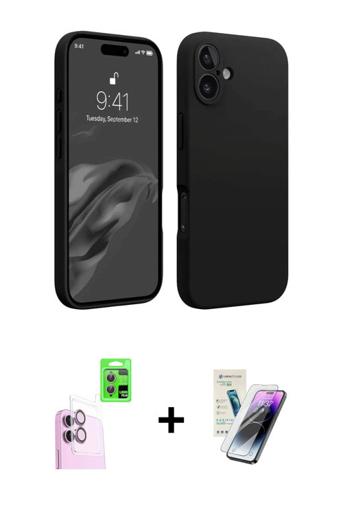 ieg™ iPhone 16 Kılıf Kozmos Yansıma Özel Seri - Şeffaf Pasifik Cam Ekran Koruyucu + Pembe Raze Metal