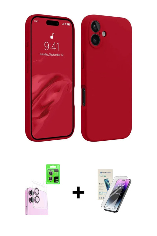 ieg™ iPhone 16 Kılıf Kozmos Yansıma Özel Seri - Şeffaf Pasifik Cam Ekran Koruyucu + Pembe Raze Metal