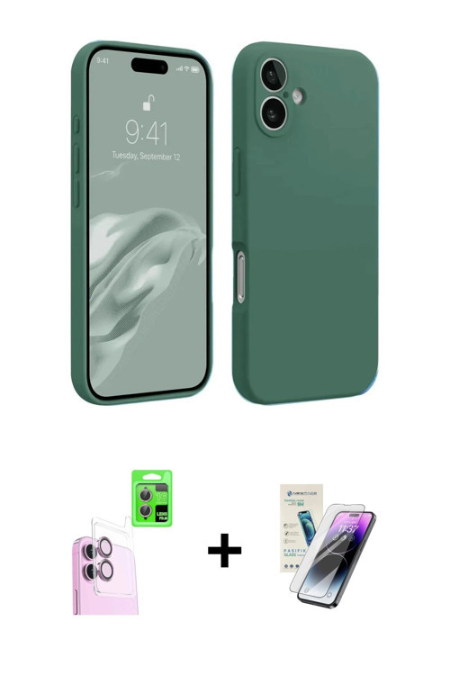ieg™ iPhone 16 Kılıf Kozmos Yansıma Özel Seri - Şeffaf Pasifik Cam Ekran Koruyucu + Pembe Raze Metal