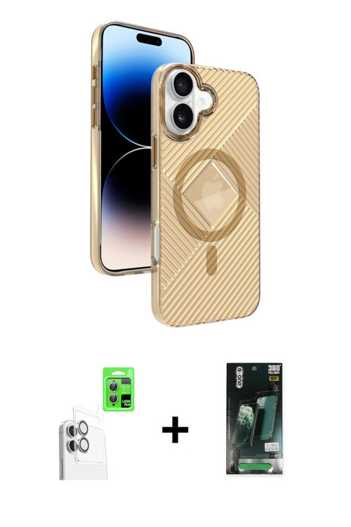 ieg™ iPhone 16 Kılıf Nova Modern Prime - Siyah 360 Mat Full Body Arka Koruyucu + Beyaz Raze Metal Ka