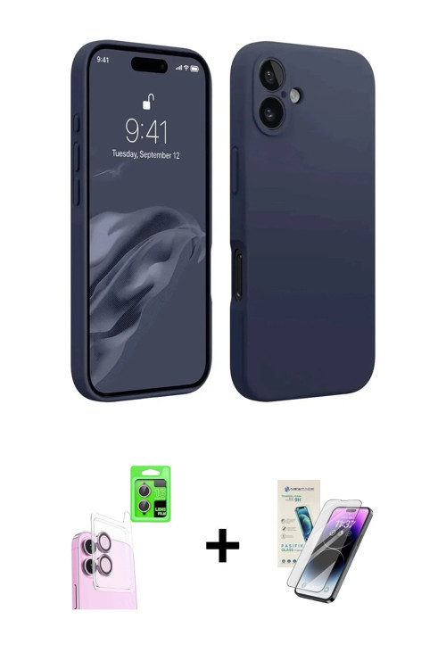 ieg™ iPhone 16 Kılıf Kozmos Yansıma Özel Seri - Şeffaf Pasifik Cam Ekran Koruyucu + Pembe Raze Metal