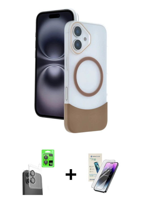 ieg™ iPhone 16 Kılıf Kozmos Form Özel Seri - Şeffaf Pasifik Cam Ekran Koruyucu + Siyah Raze Metal Ka