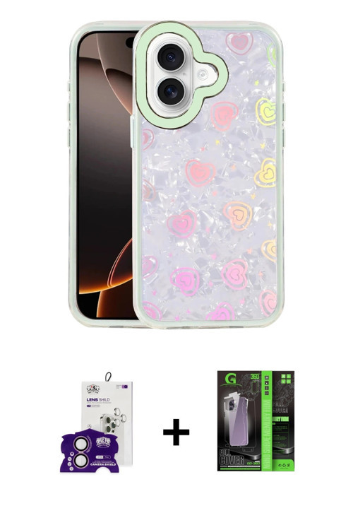 ieg™ iPhone 16 Kılıf Odak Prime - Şeffaf 360 Full Body Arka Koruyucu + Pembe Bilvis Titan Kamera Len