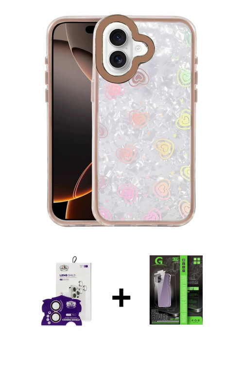 ieg™ iPhone 16 Kılıf Odak Prime - Şeffaf 360 Full Body Arka Koruyucu + Pembe Bilvis Titan Kamera Len