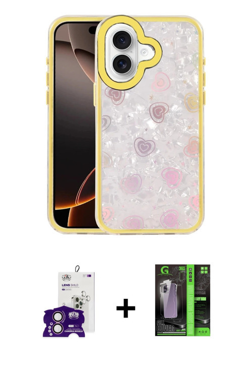 ieg™ iPhone 16 Kılıf Odak Prime - Şeffaf 360 Full Body Arka Koruyucu + Pembe Bilvis Titan Kamera Len