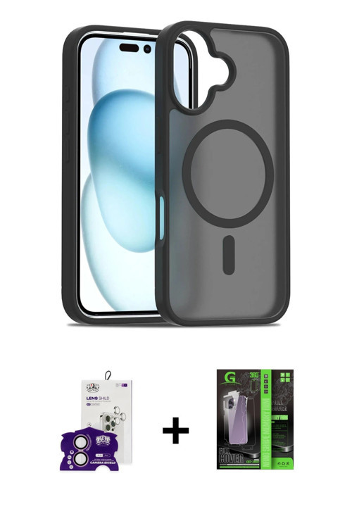 ieg™ iPhone 16 Kılıf Siluet Minimal Prime - Şeffaf 360 Full Body Arka Koruyucu + Pembe Bilvis Titan
