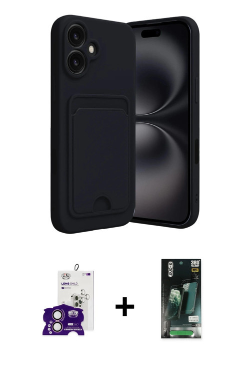 ieg™ iPhone 16 Kılıf Vadi Çizgi Prime - Siyah 360 Mat Full Body Arka Koruyucu + Pembe Bilvis Titan K