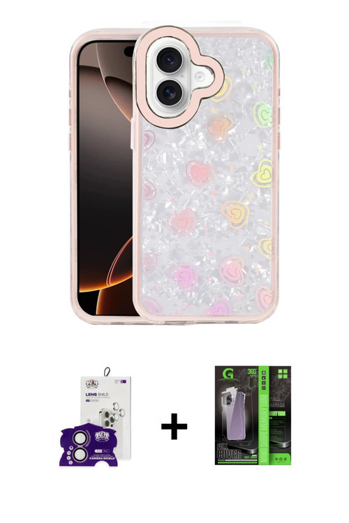 ieg™ iPhone 16 Kılıf Odak Prime - Şeffaf 360 Full Body Arka Koruyucu + Pembe Bilvis Titan Kamera Len