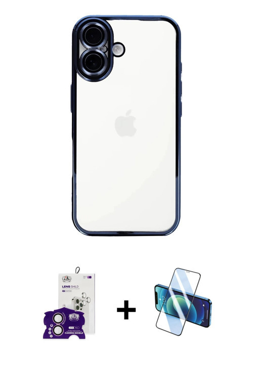 ieg™ iPhone 16 Kılıf Vadi Minimal - Siyah 3D Antistatik Seramik Nano Ekran Koruyucu + Pembe Bilvis T
