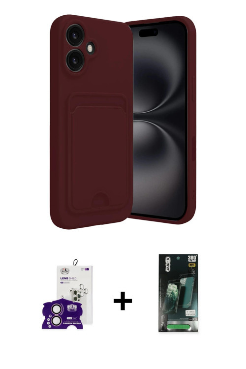 ieg™ iPhone 16 Kılıf Vadi Çizgi Prime - Siyah 360 Mat Full Body Arka Koruyucu + Pembe Bilvis Titan K