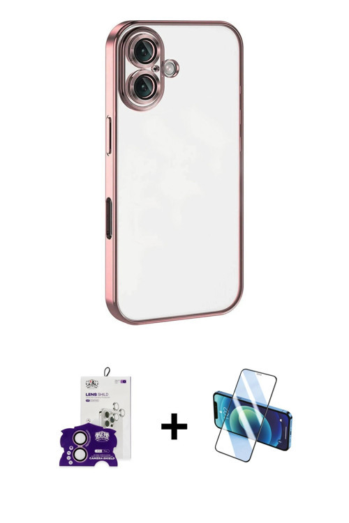 ieg™ iPhone 16 Kılıf Vadi Minimal - Siyah 3D Antistatik Seramik Nano Ekran Koruyucu + Pembe Bilvis T