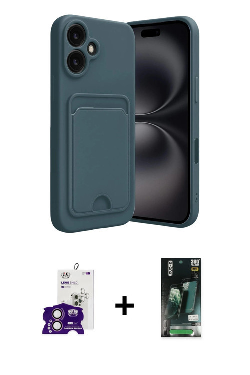 ieg™ iPhone 16 Kılıf Vadi Çizgi Prime - Siyah 360 Mat Full Body Arka Koruyucu + Pembe Bilvis Titan K