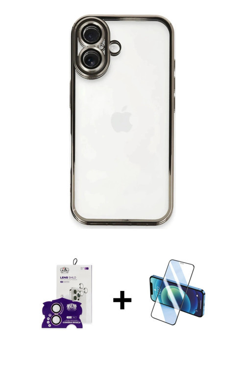 ieg™ iPhone 16 Kılıf Vadi Minimal - Siyah 3D Antistatik Seramik Nano Ekran Koruyucu + Pembe Bilvis T