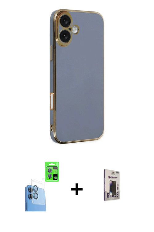 ieg™ iPhone 16 Kılıf Yankı Serisi - Siyah Bilvis Hayalet Cam Ekran Koruyucu + Lacivert Raze Metal Ka