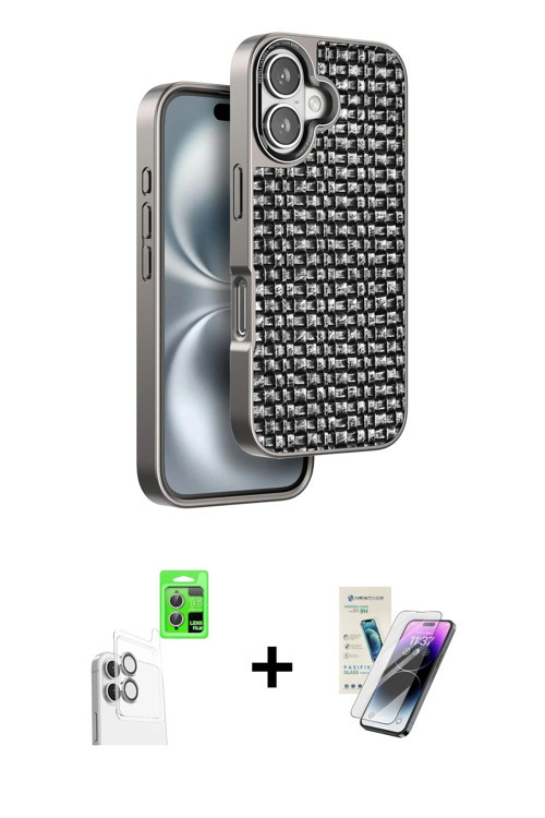 ieg™ iPhone 16 Kılıf Siluet Form Serisi - Şeffaf Pasifik Cam Ekran Koruyucu + Beyaz Raze Metal Kamer