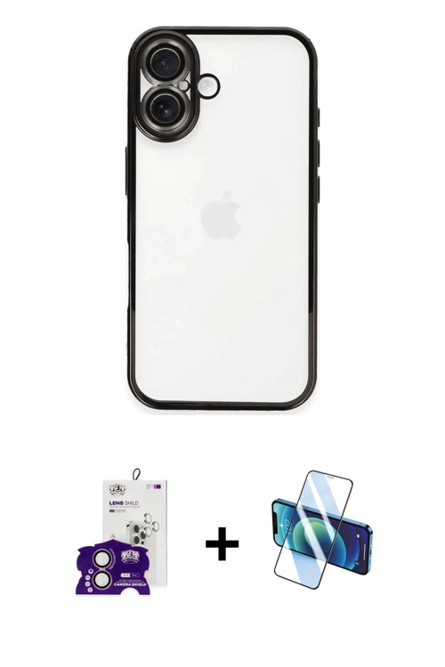 ieg™ iPhone 16 Kılıf Vadi Minimal - Siyah 3D Antistatik Seramik Nano Ekran Koruyucu + Pembe Bilvis T