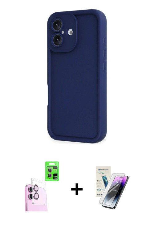 ieg™ iPhone 16 Kılıf Yankı Yansıma Özel Seri - Şeffaf Pasifik Cam Ekran Koruyucu + Pembe Raze Metal