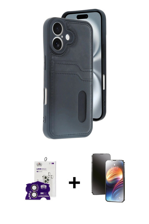 ieg™ iPhone 16 Kılıf Yörünge Işık Serisi - Siyah 3D Antistatik Mat Seramik Nano Ekran Koruyucu + Pem