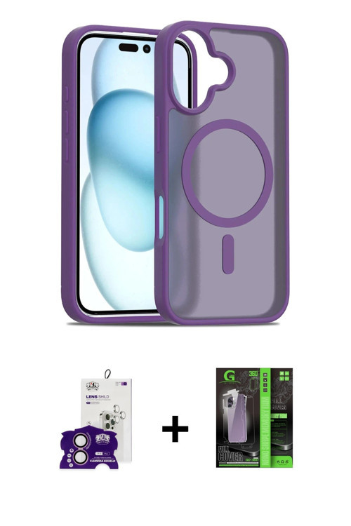 ieg™ iPhone 16 Kılıf Siluet Minimal Prime - Şeffaf 360 Full Body Arka Koruyucu + Pembe Bilvis Titan