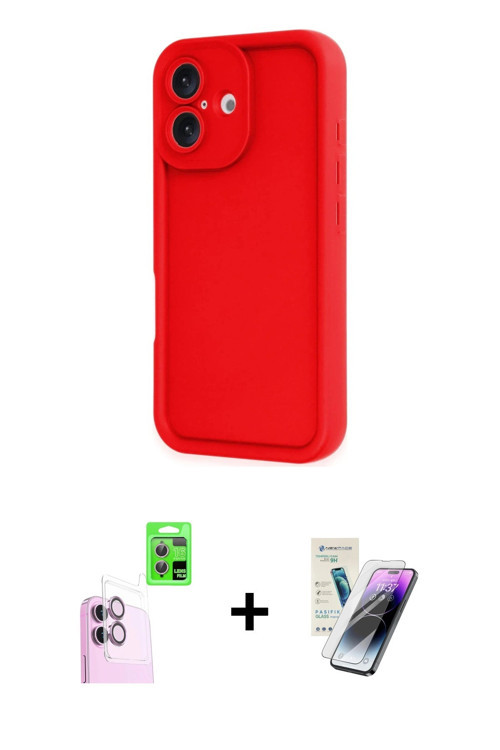 ieg™ iPhone 16 Kılıf Yankı Yansıma Özel Seri - Şeffaf Pasifik Cam Ekran Koruyucu + Pembe Raze Metal