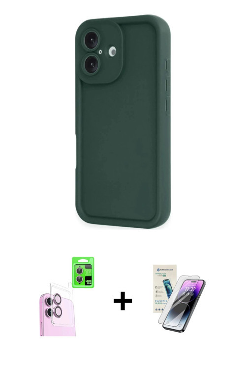 ieg™ iPhone 16 Kılıf Yankı Yansıma Özel Seri - Şeffaf Pasifik Cam Ekran Koruyucu + Pembe Raze Metal
