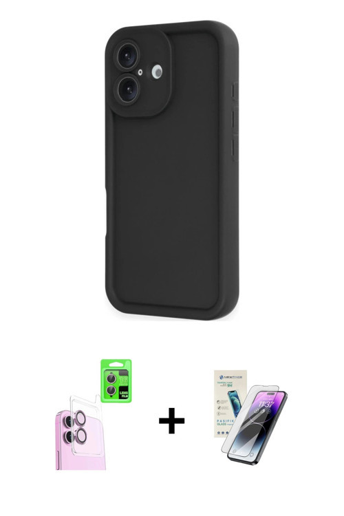 ieg™ iPhone 16 Kılıf Yankı Yansıma Özel Seri - Şeffaf Pasifik Cam Ekran Koruyucu + Pembe Raze Metal