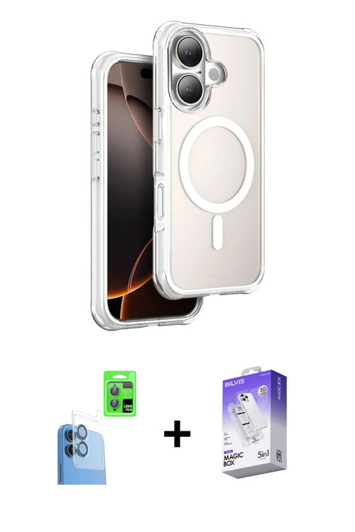 ieg™ iPhone 16 Kılıf Zirve Klasik Prime - Siyah Bilvis 5in1 3D Magic Cam Ekran Koruyucu + Lacivert R