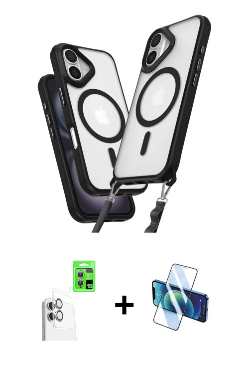 ieg™ iPhone 16 Plus Kılıf Atlas Doku Koleksiyonu - Siyah 3D Antistatik Seramik Nano Ekran Koruyucu +