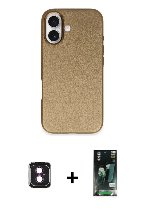 ieg™ iPhone 16 Kılıf Zirve Modern Prime - Siyah 360 Mat Full Body Arka Koruyucu + Pembe PVD Metal Ka