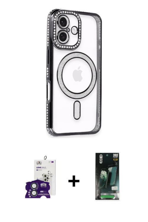 ieg™ iPhone 16 Kılıf Zirve Doku Prime - Siyah 360 Mat Full Body Arka Koruyucu + Yeşil Bilvis Titan K
