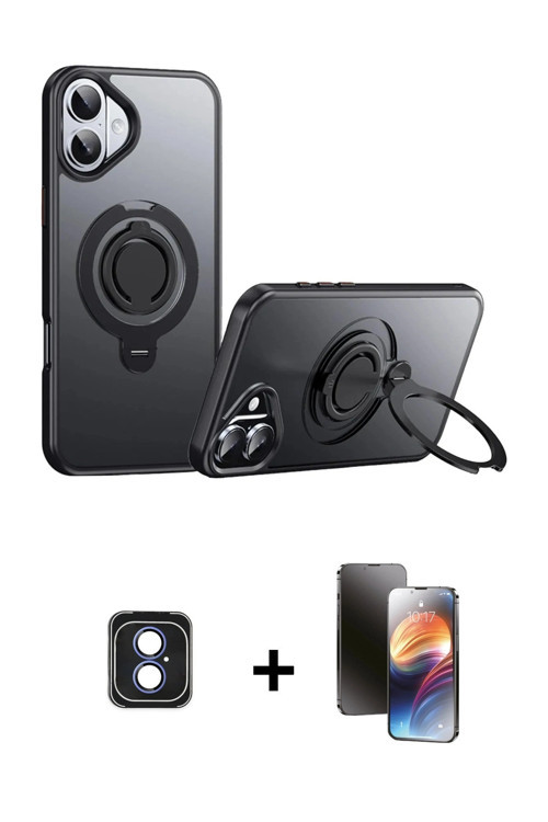 ieg™ iPhone 16 Kılıf Zirve Çizgi Prime - Siyah 3D Antistatik Mat Seramik Nano Ekran Koruyucu + Mavi