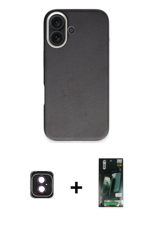 ieg™ iPhone 16 Kılıf Zirve Modern Prime - Siyah 360 Mat Full Body Arka Koruyucu + Pembe PVD Metal Ka