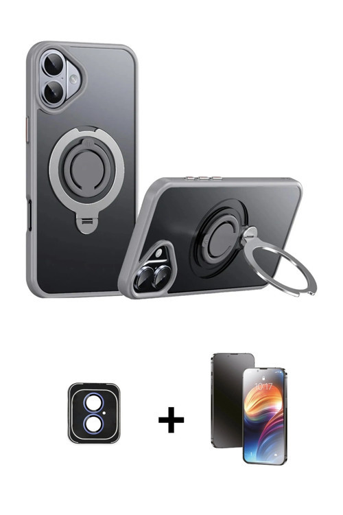 ieg™ iPhone 16 Kılıf Zirve Çizgi Prime - Siyah 3D Antistatik Mat Seramik Nano Ekran Koruyucu + Mavi